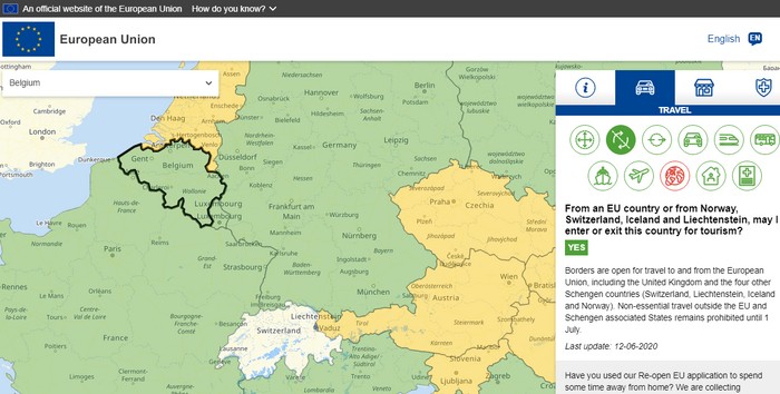 ЕС запустил сайт с информацией об открытии границ в странах Европы